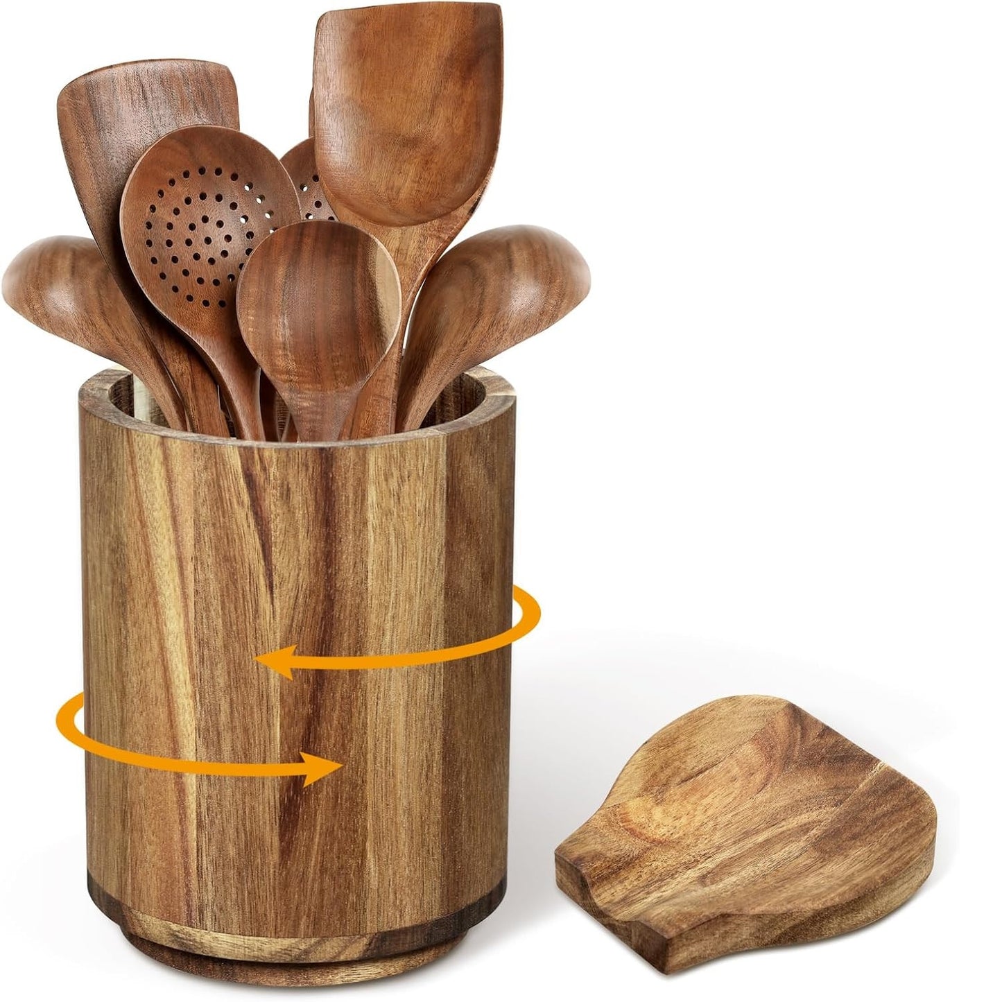 360°Rotating Wood Utensil Holder with Spoon