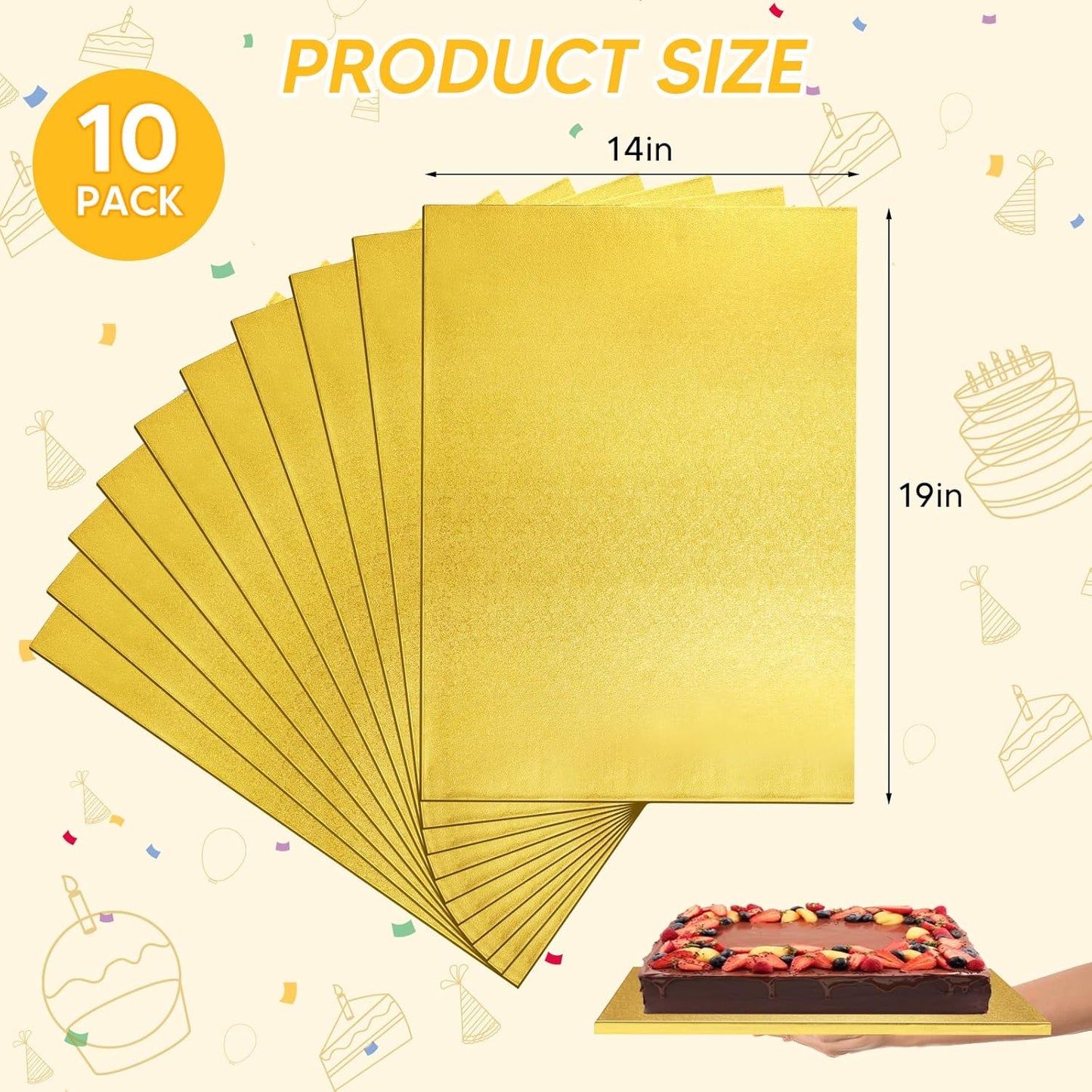 10Pcs Rectangular Cake Boards in Gold