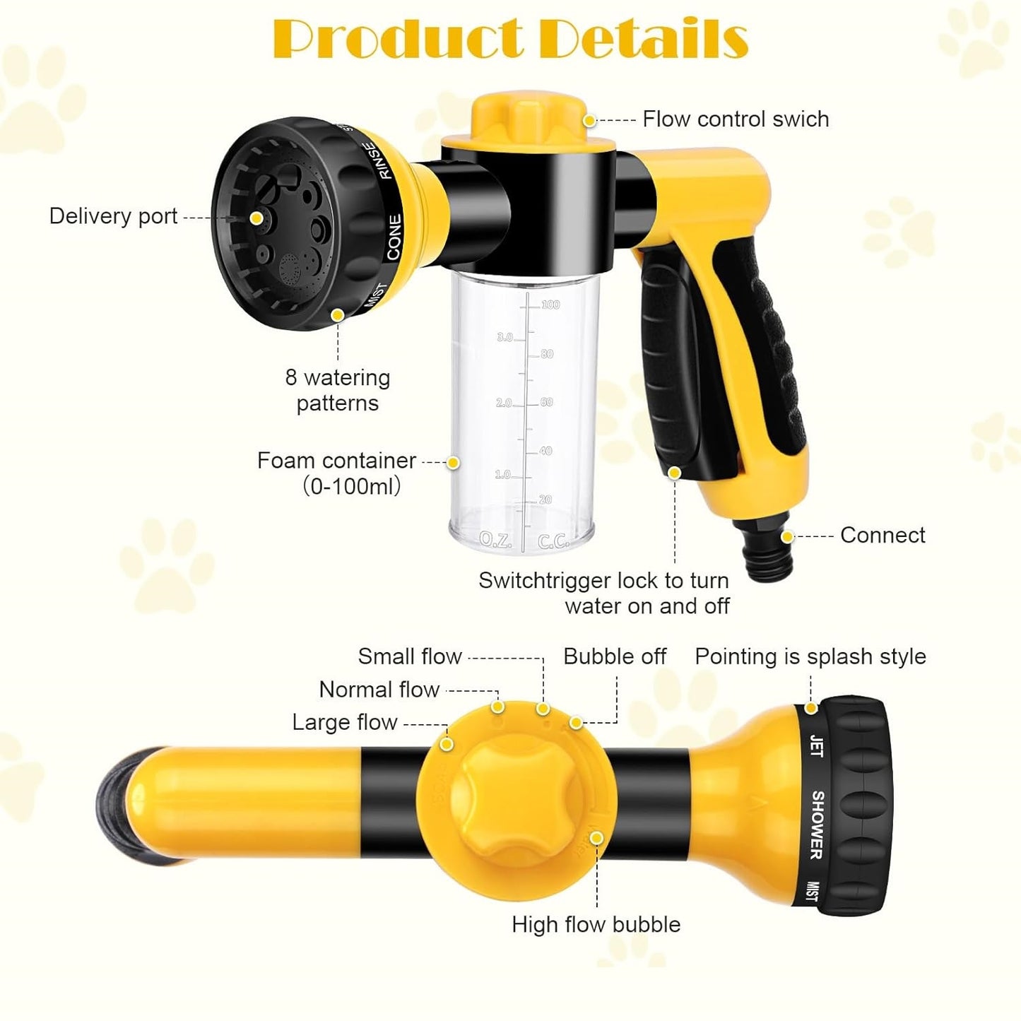 Dog Wash Hose Attachment in Yellow